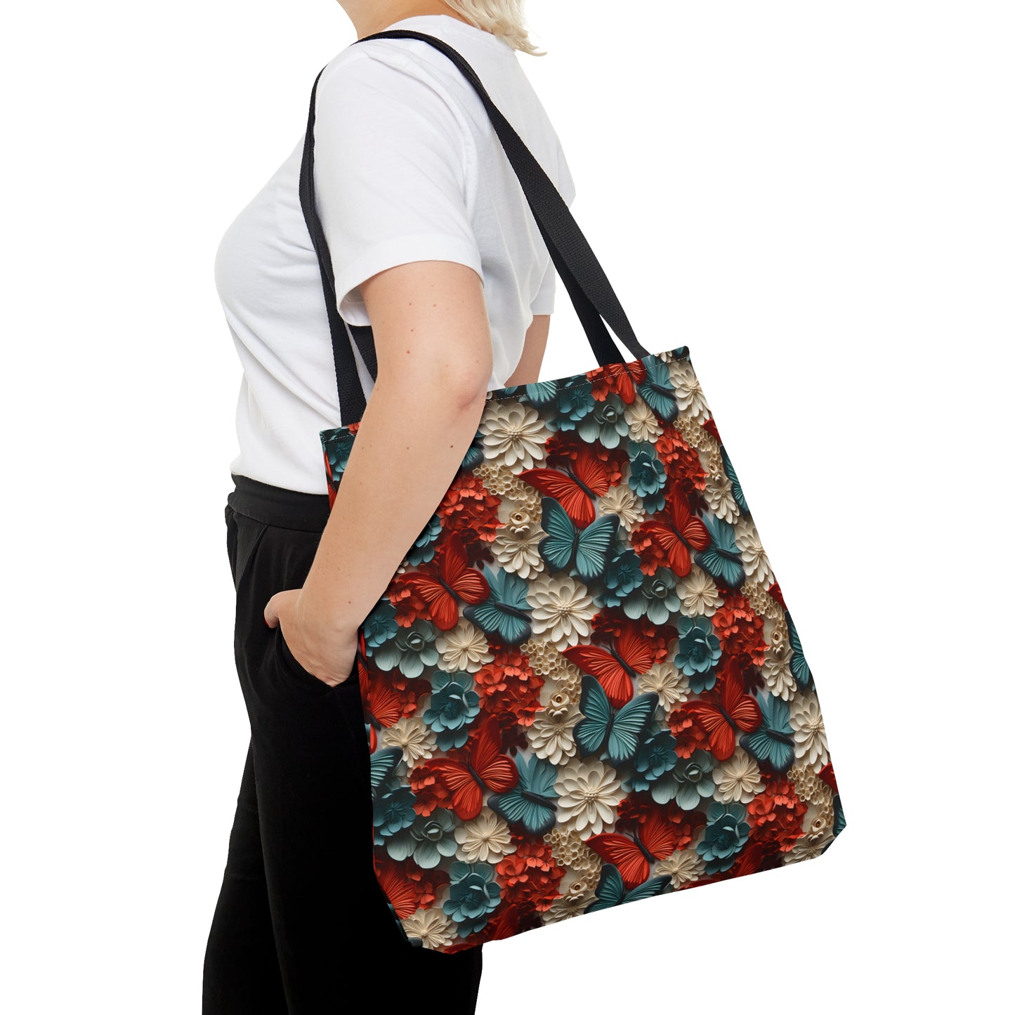 3D Butterflies and Flowers Tote Bag