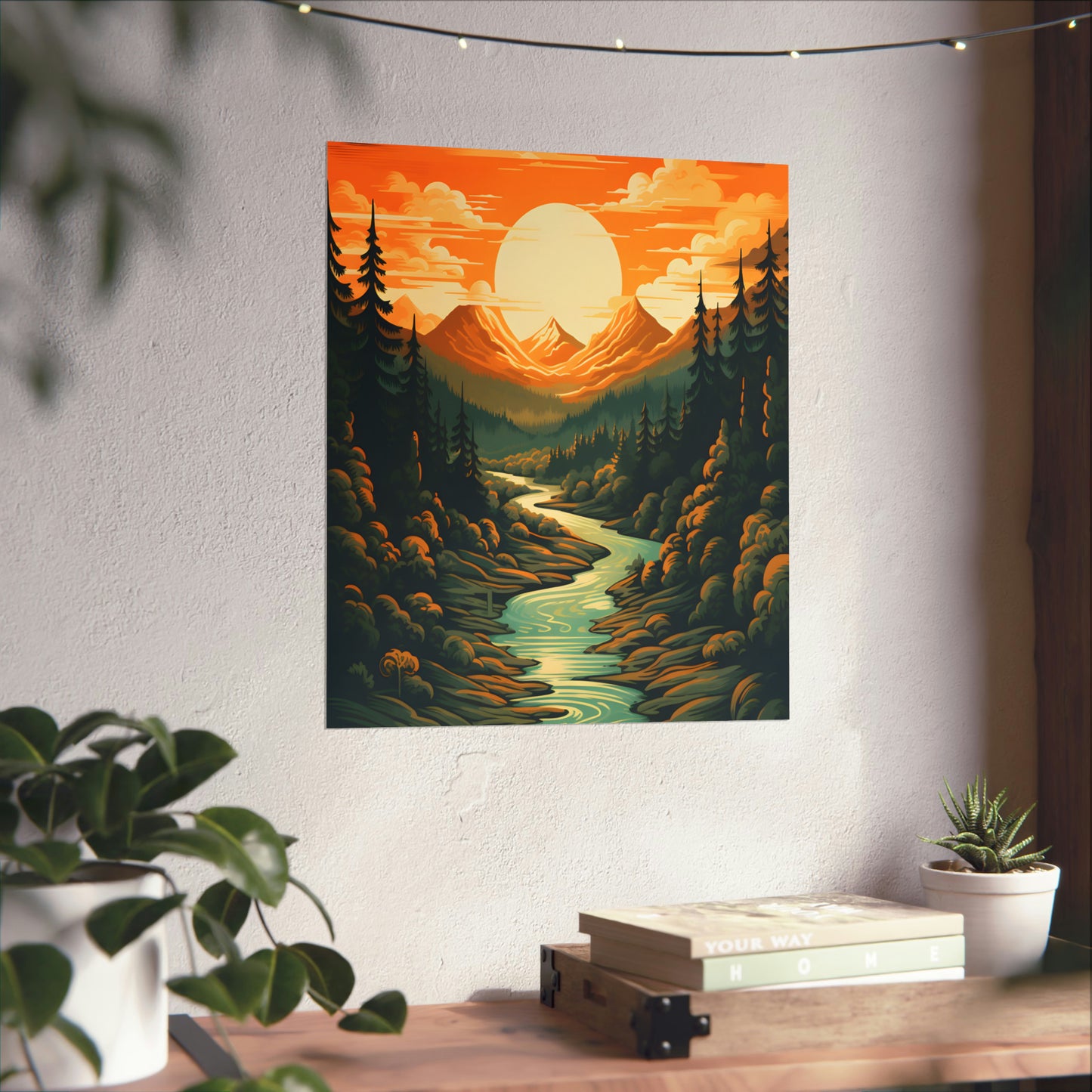 Mountain, River and Sunset view Matte Vertical Posters