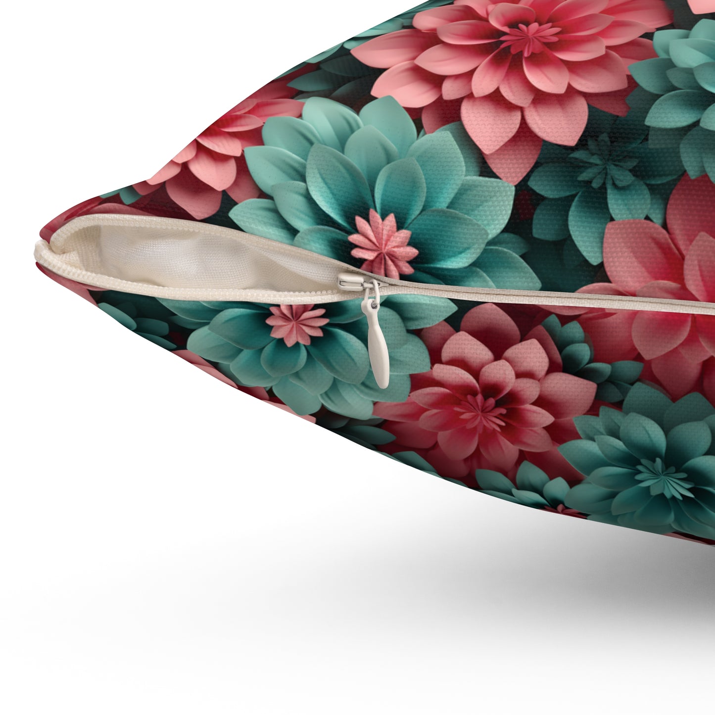 3D Flowers Spun Square Pillow