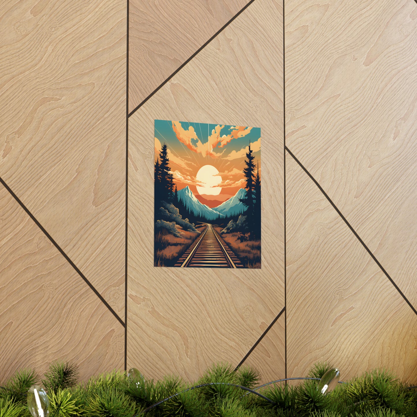 Mountain, Sunset and Train Track view Matte Vertical Posters