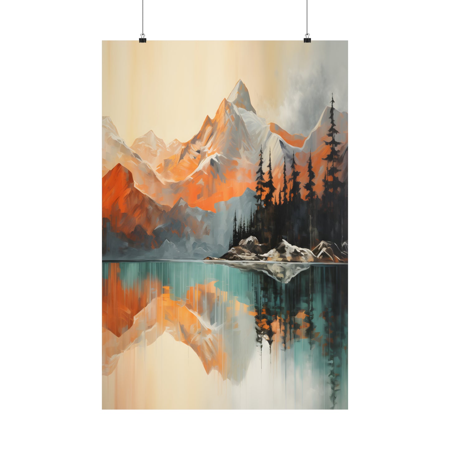 Mountain, River and Sunset view Matte Vertical Posters