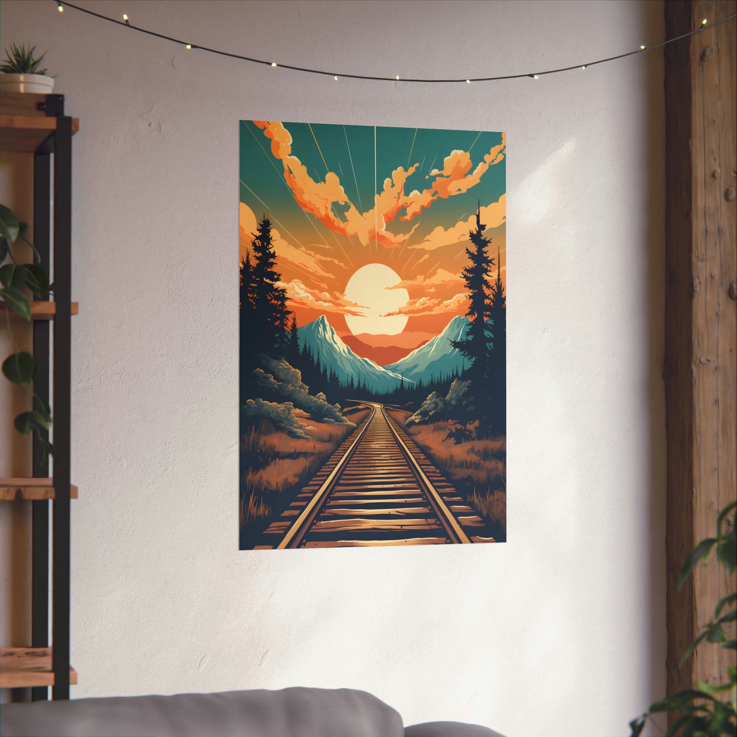 Mountain, Sunset and Train Track view Matte Vertical Posters