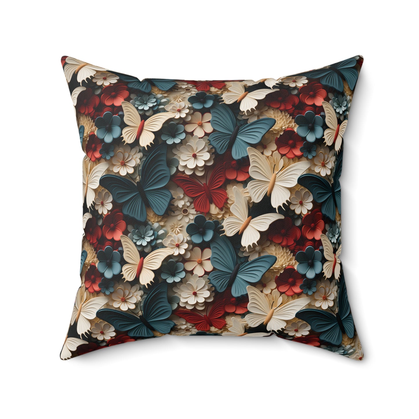 3D Butterflies and Flowers Spun Square Pillow