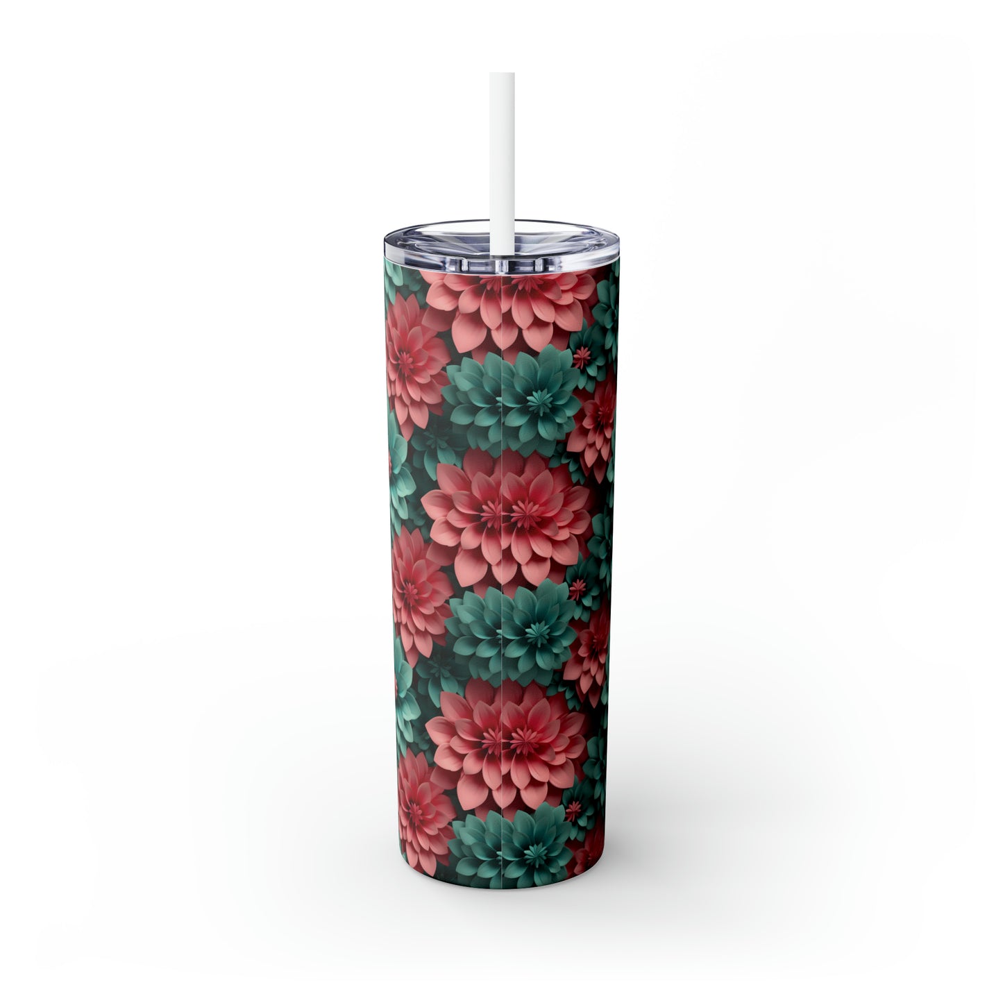 3D Flowers  Skinny Tumbler with Straw, 20oz