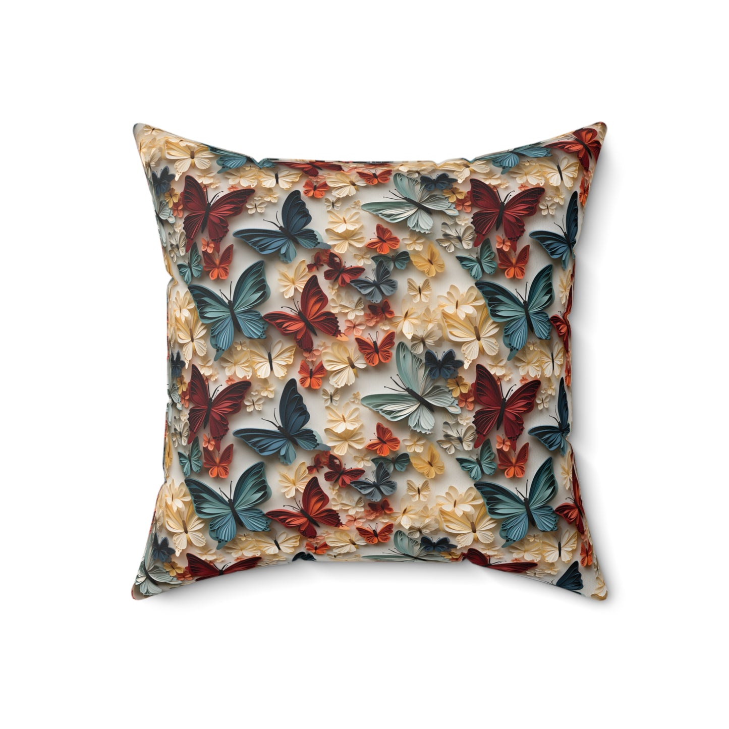 3D Butterflies and Flowers Spun Square Pillow