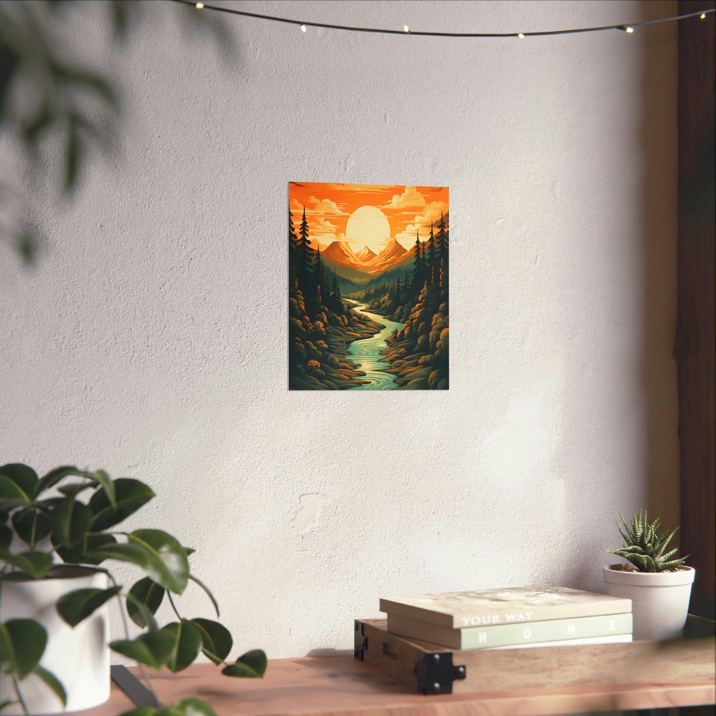 Mountain, River and Sunset view Matte Vertical Posters