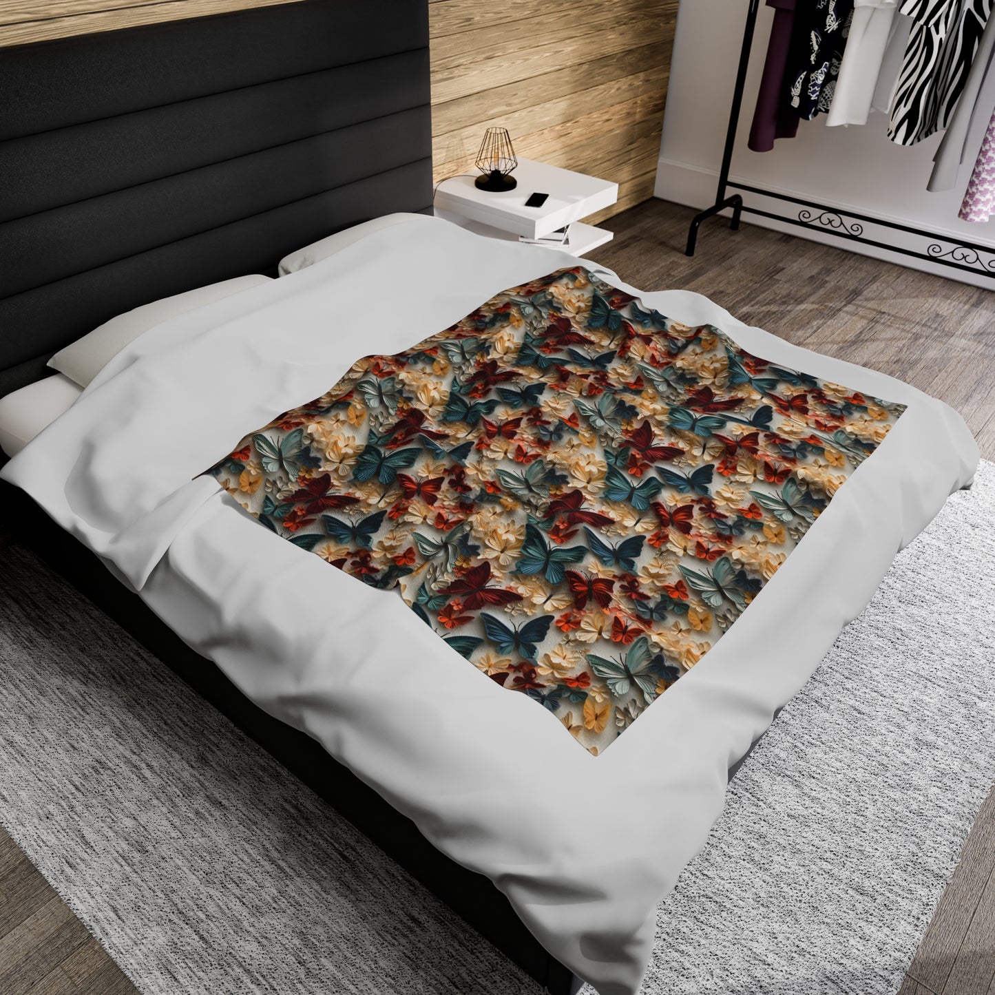 3D flowers and Butterflies Velveteen Plush Blanket