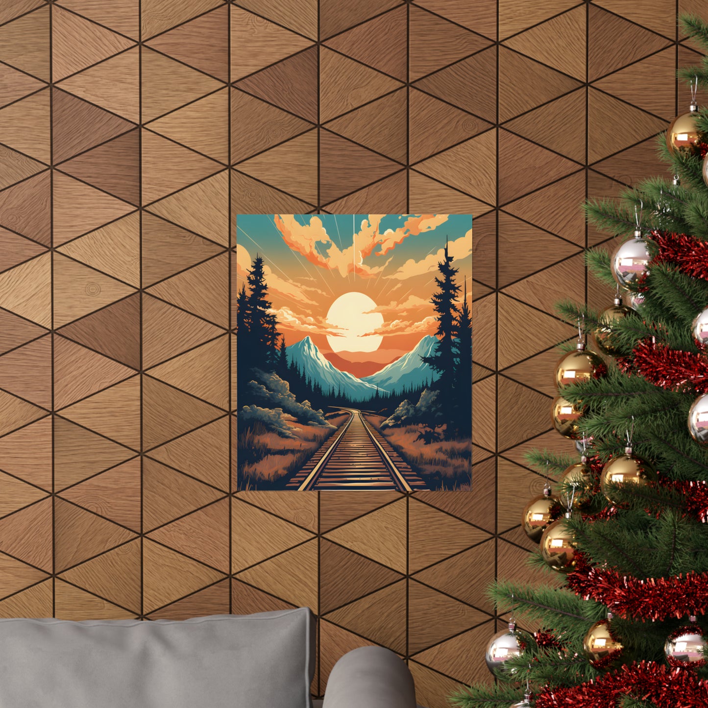 Mountain, Sunset and Train Track view Matte Vertical Posters