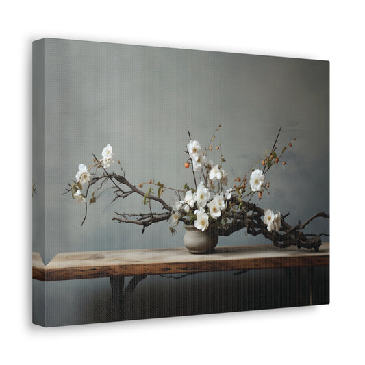 Wooden Flowers Branch Canvas Gallery Wrap