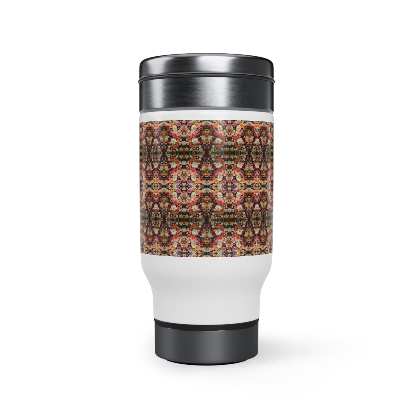 3D flowers Pattern Stainless Steel Travel Mug with Handle, 14oz