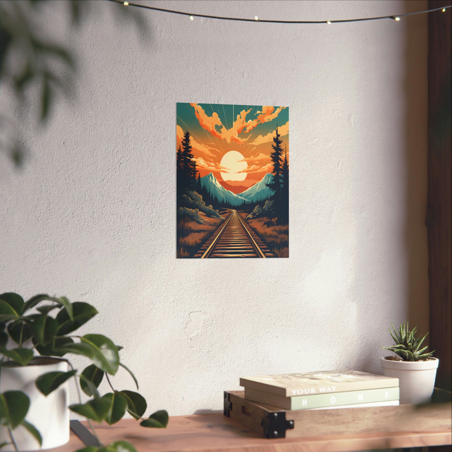 Mountain, Sunset and Train Track view Matte Vertical Posters