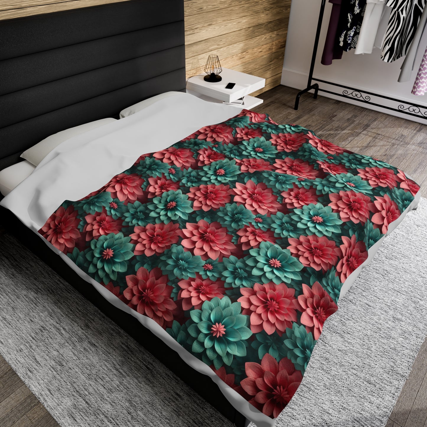 3D flowers and Butterflies Velveteen Plush Blanket