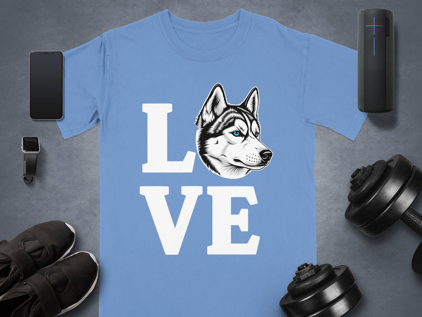 Love Husky Dog Graphic Blue T-Shirt for Pet Lovers Apparel
