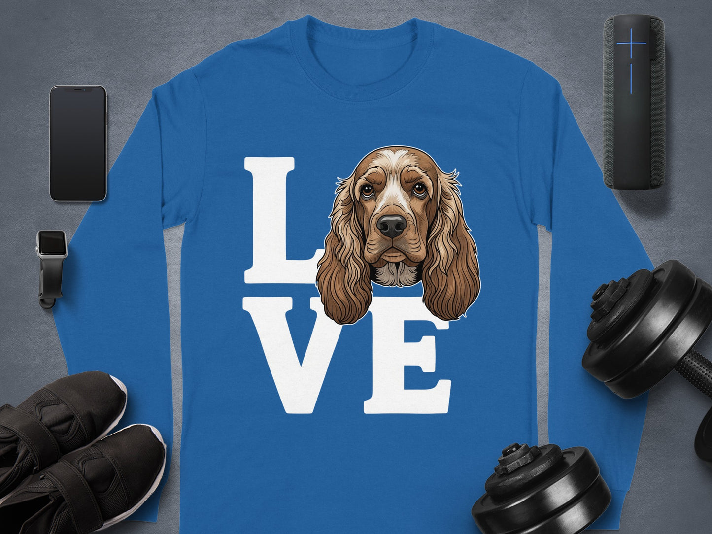 Love Dog Design on Blue Long Sleeve Shirt Product