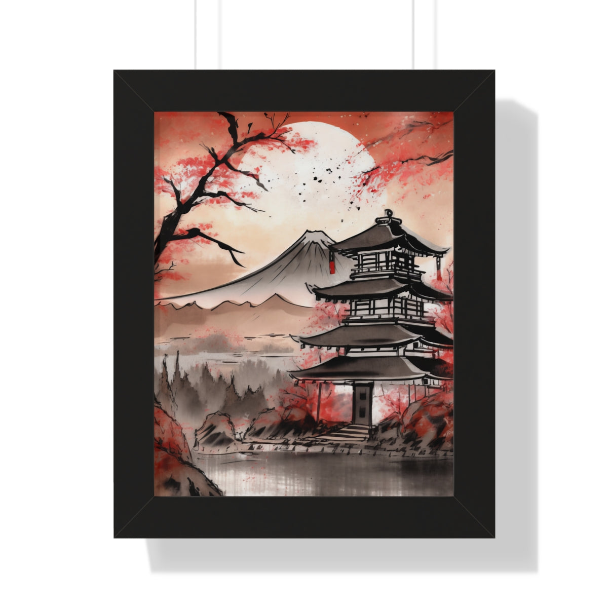 Japanese Pagoda with Mount Fuji Framed Art Print