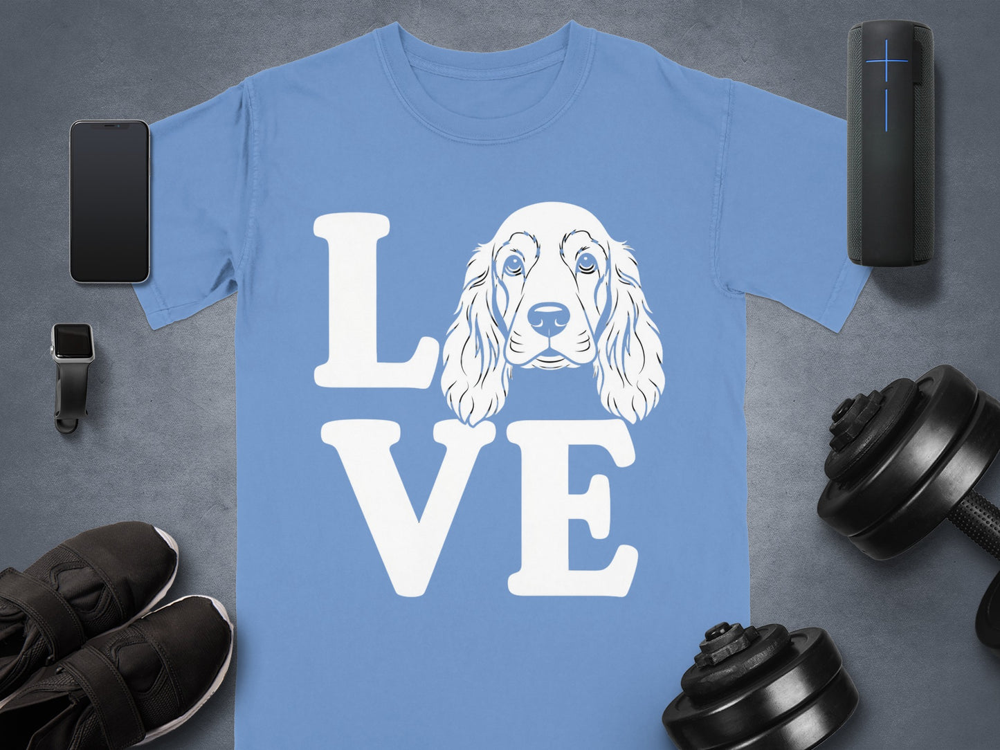 Love Dog Print Blue Tee for Casual Wear