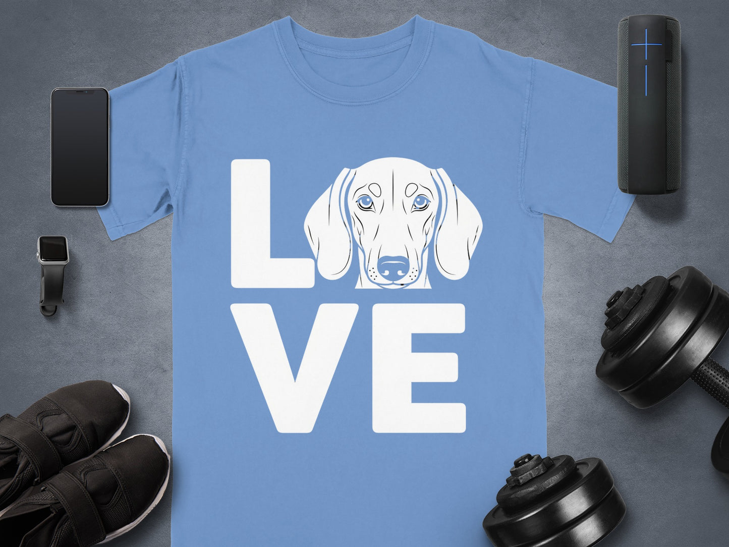 Love Dog Graphic on Blue Shirt T-shirt