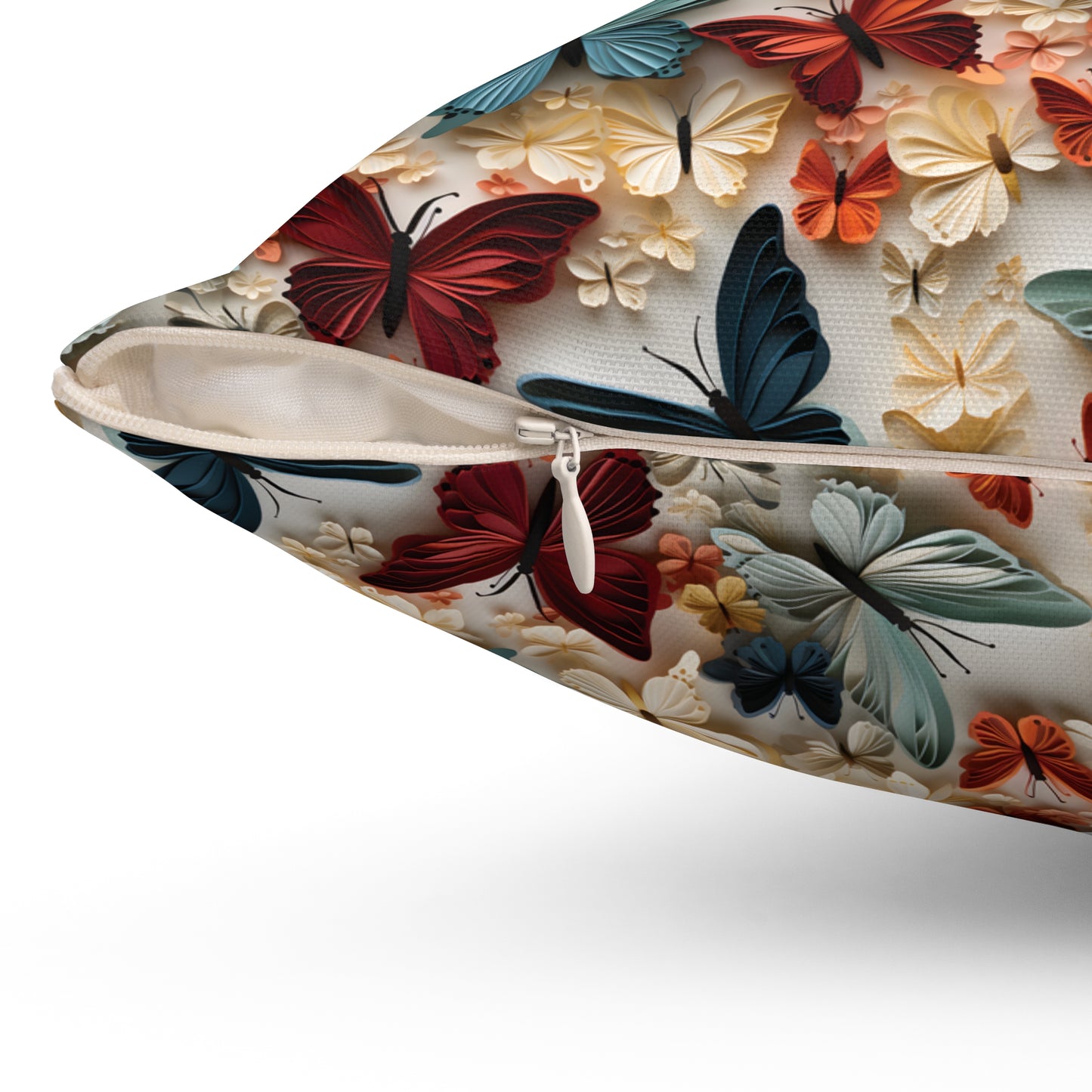 3D Butterflies and Flowers Spun Square Pillow