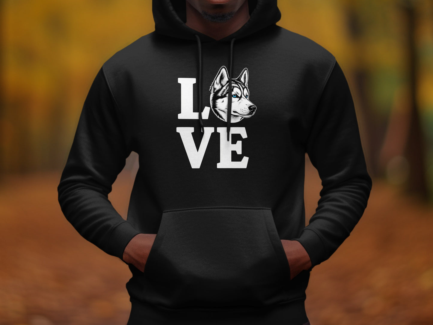 Love Husky Dog Print Black Hoodie