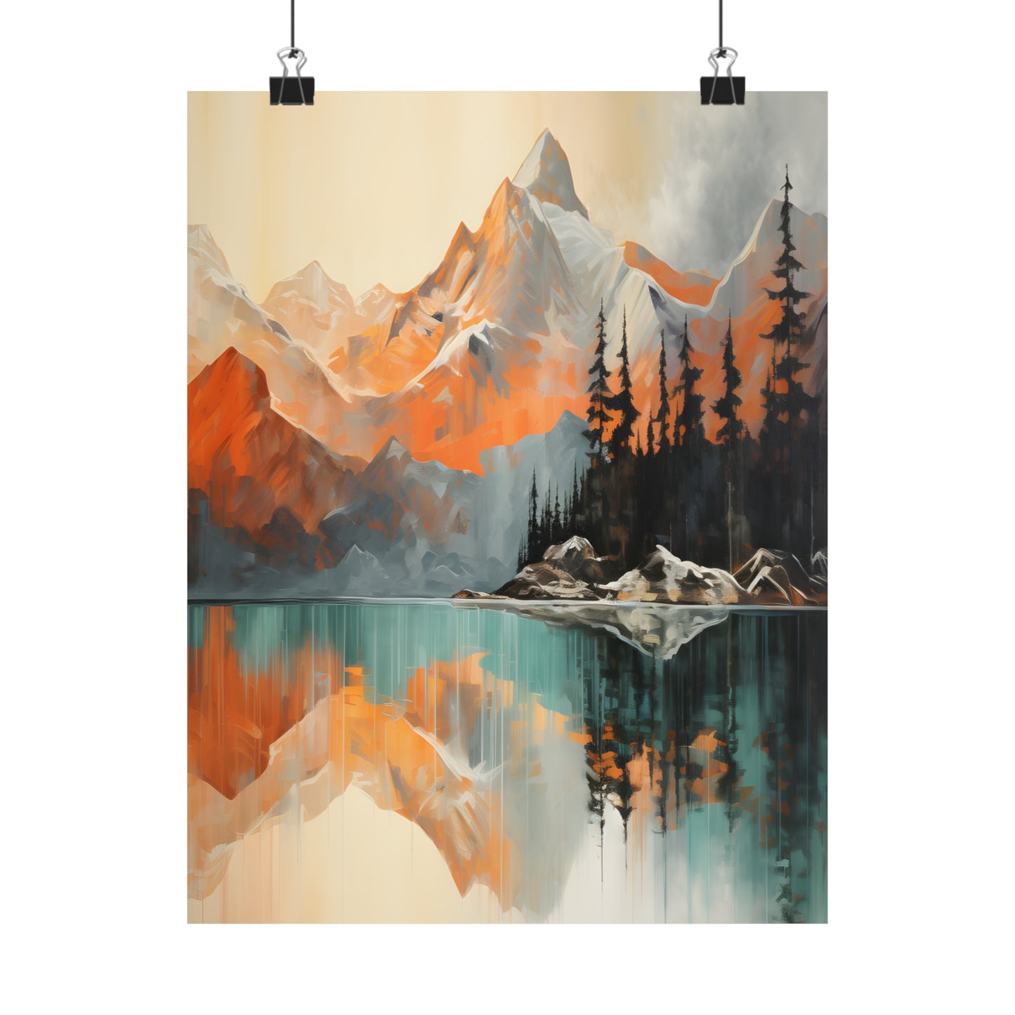 Mountain, River and Sunset view Matte Vertical Posters