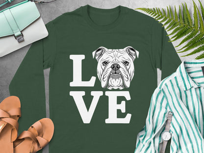 Love Bulldog Graphic Green Long Sleeve Shirt