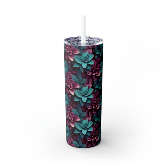 3D Flowers Skinny Tumbler with Straw, 20oz