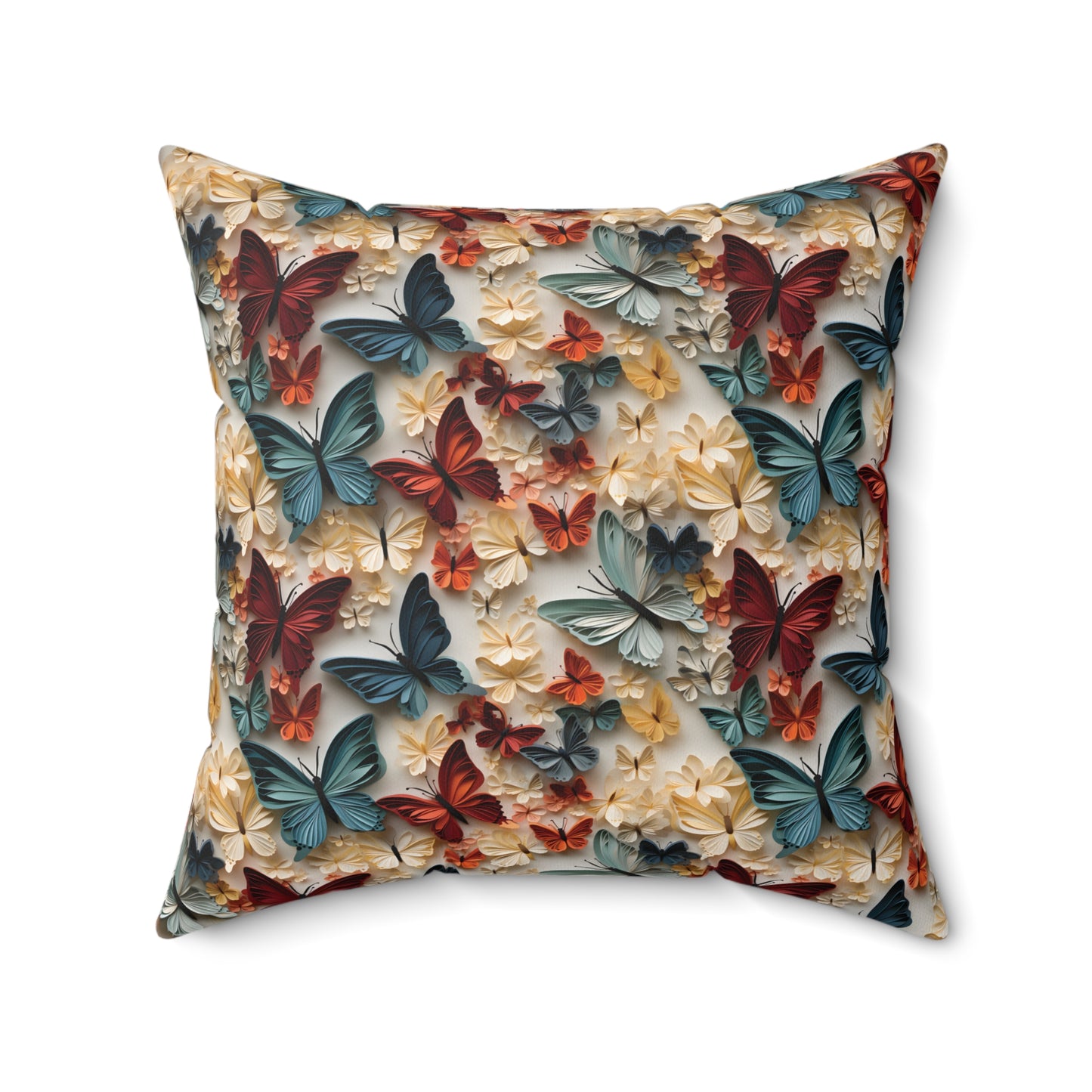 3D Butterflies and Flowers Spun Square Pillow