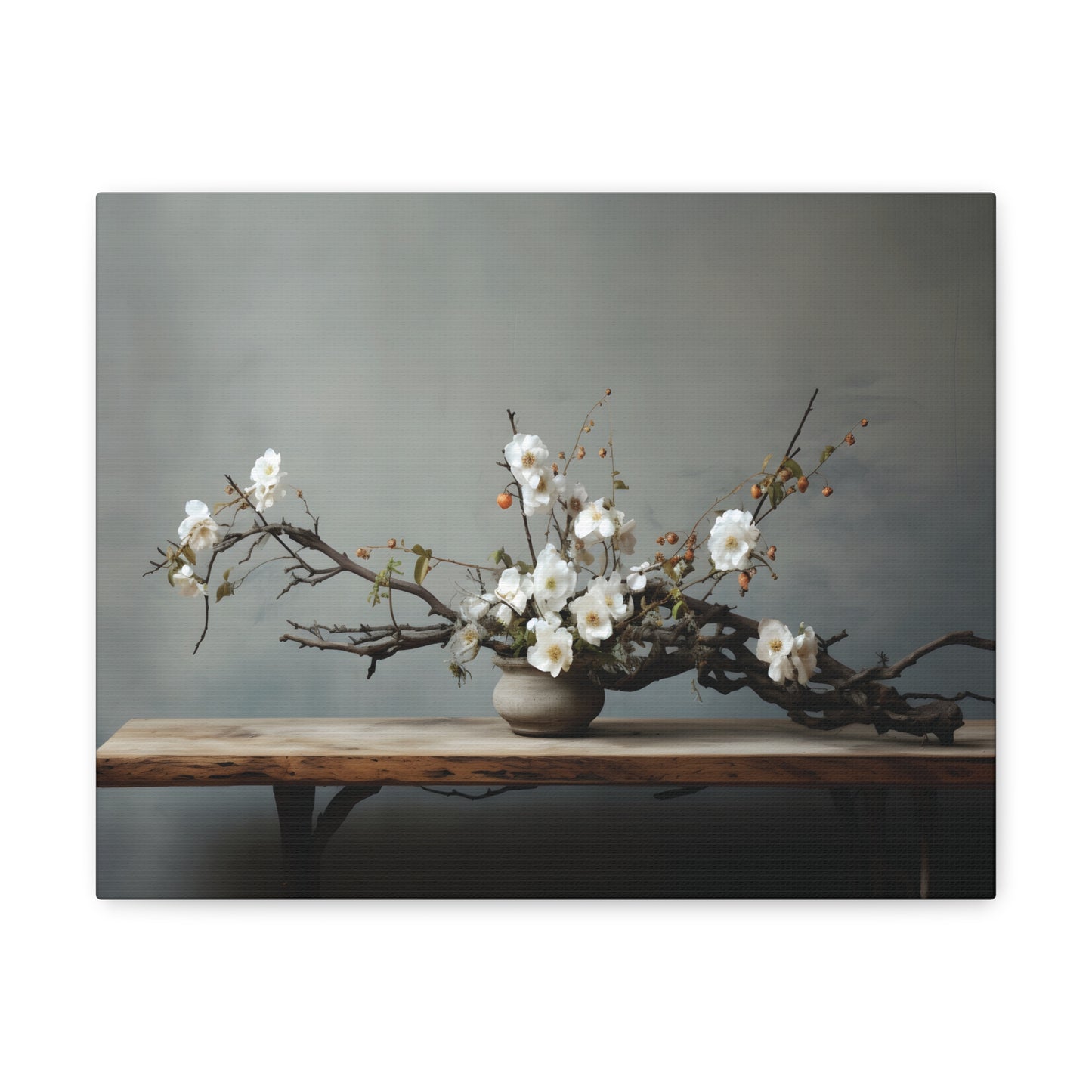 Wooden Flowers Branch Canvas Gallery Wrap