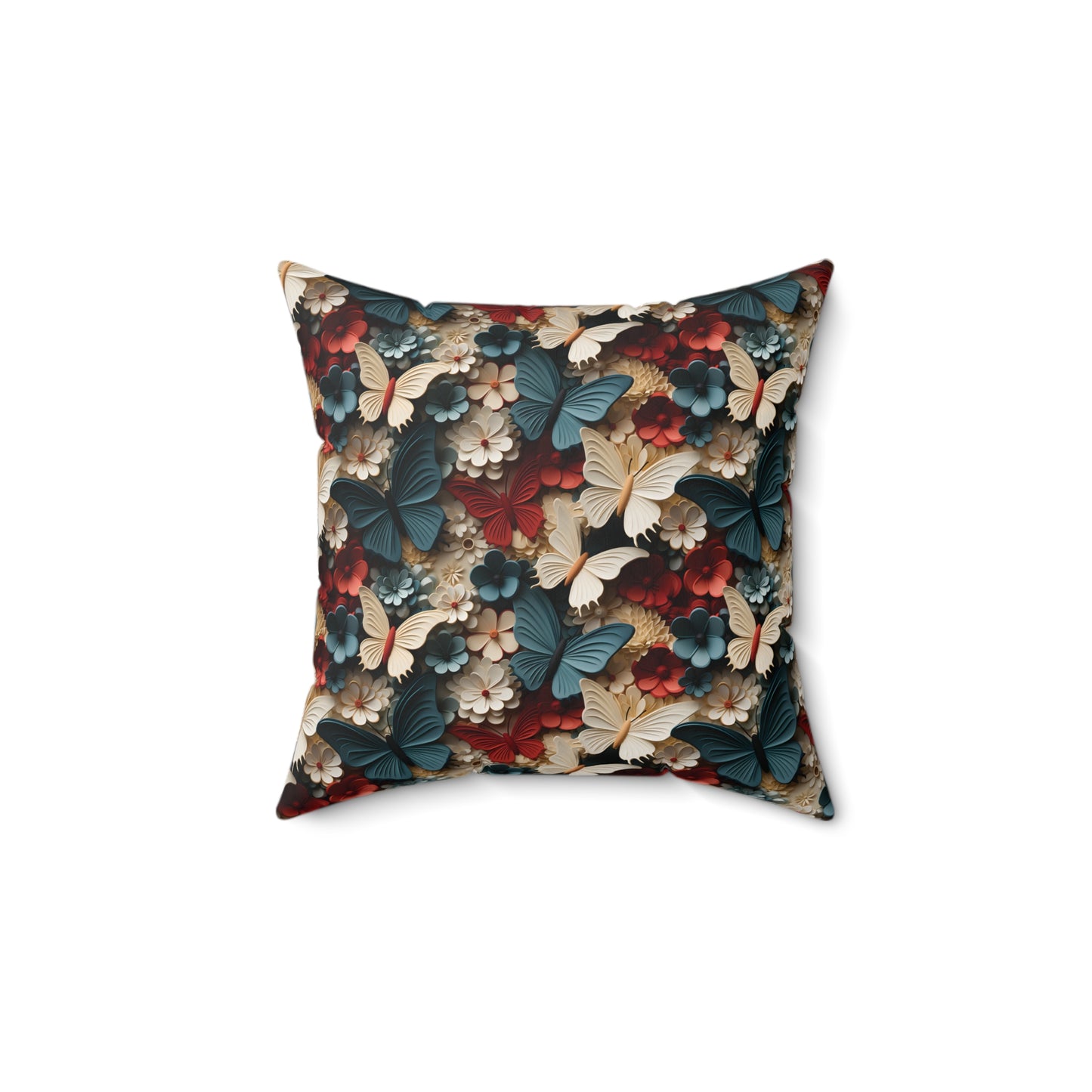 3D Butterflies and Flowers Spun Square Pillow