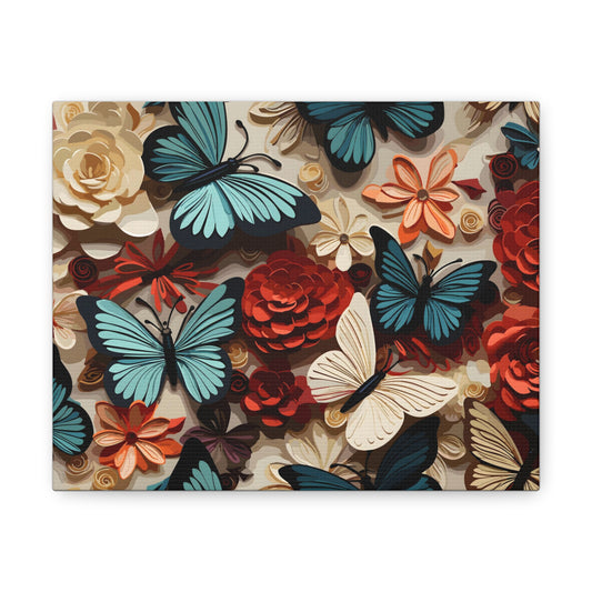 Flower Pattern Blue Butterfly Vintage Style Gallery Wraps