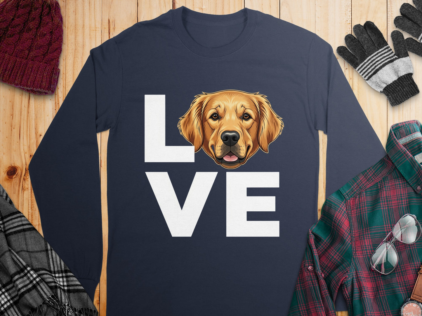 Love Golden Retriever Graphic Long-Sleeve Shirt
