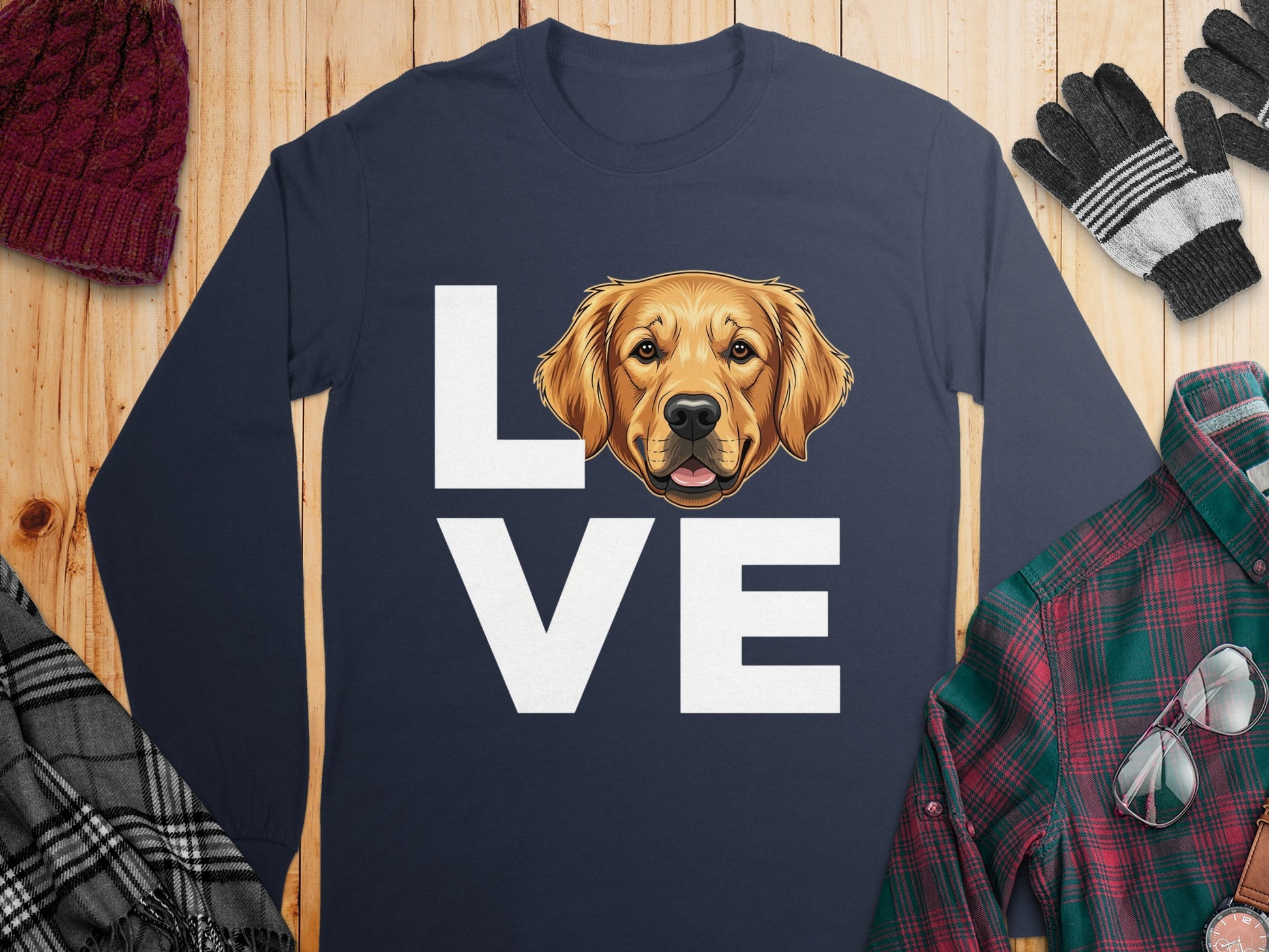 Love Golden Retriever Graphic Long-Sleeve Shirt