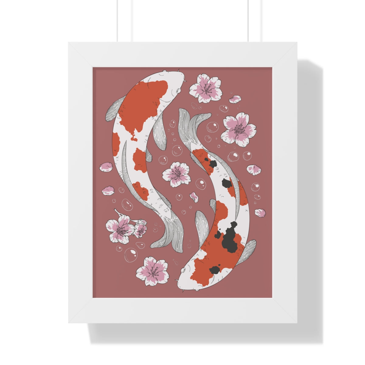 Koi Fish and Pink Blossoms in Water Art Print