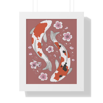 Koi Fish and Pink Blossoms in Water Art Print