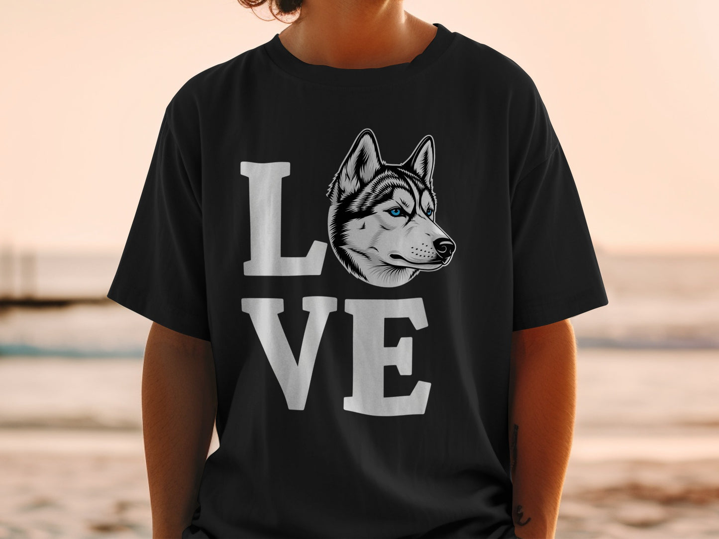 Love Graphic Shirt with Husky Dog Image