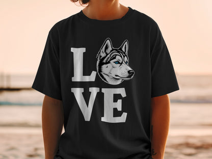 Love Graphic Shirt with Husky Dog Image