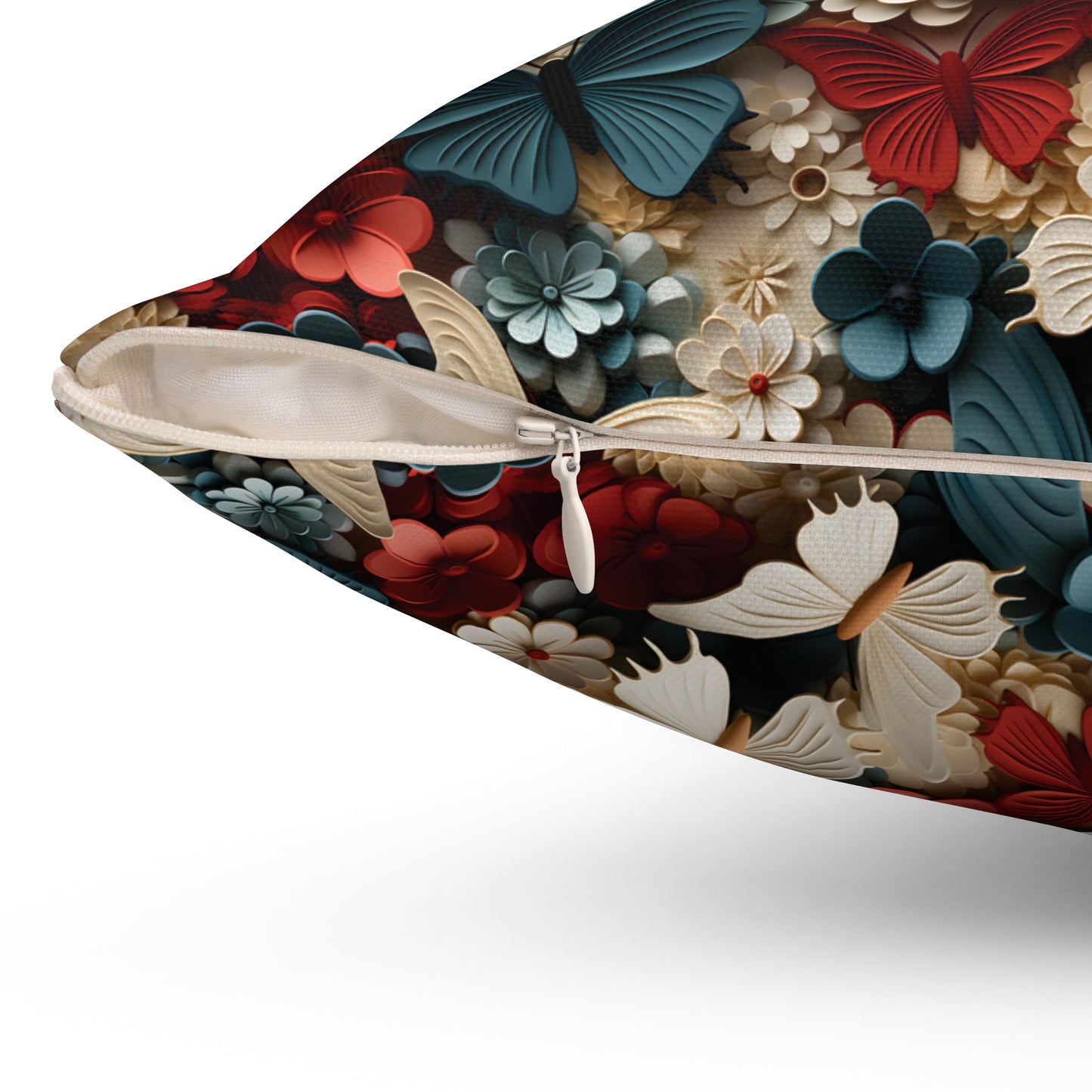 3D Butterflies and Flowers Spun Square Pillow