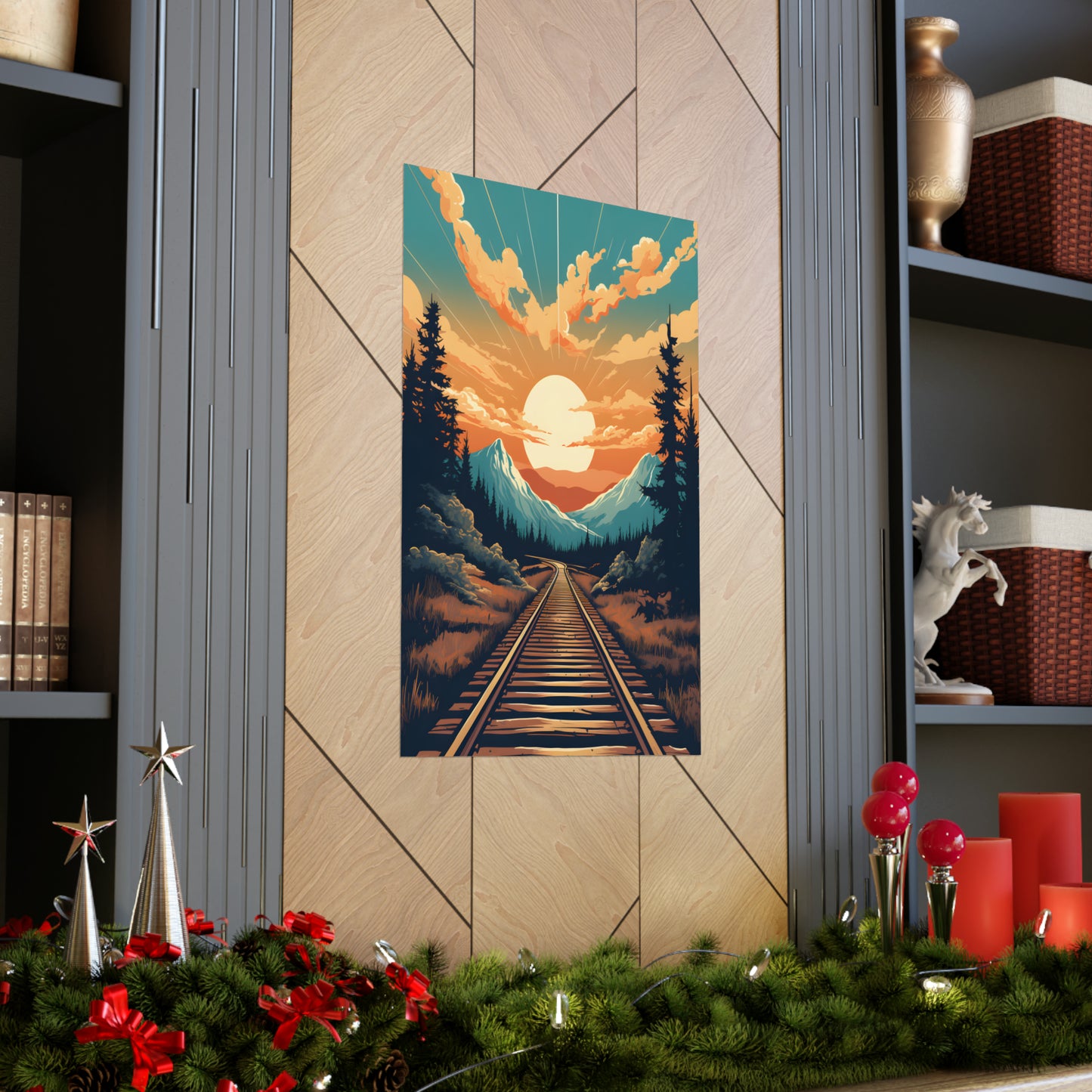 Mountain, Sunset and Train Track view Matte Vertical Posters