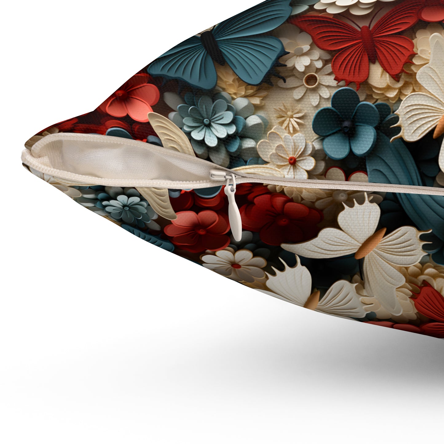 3D Butterflies and Flowers Spun Square Pillow