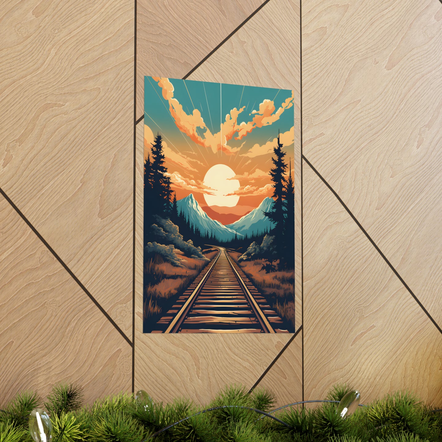 Mountain, Sunset and Train Track view Matte Vertical Posters