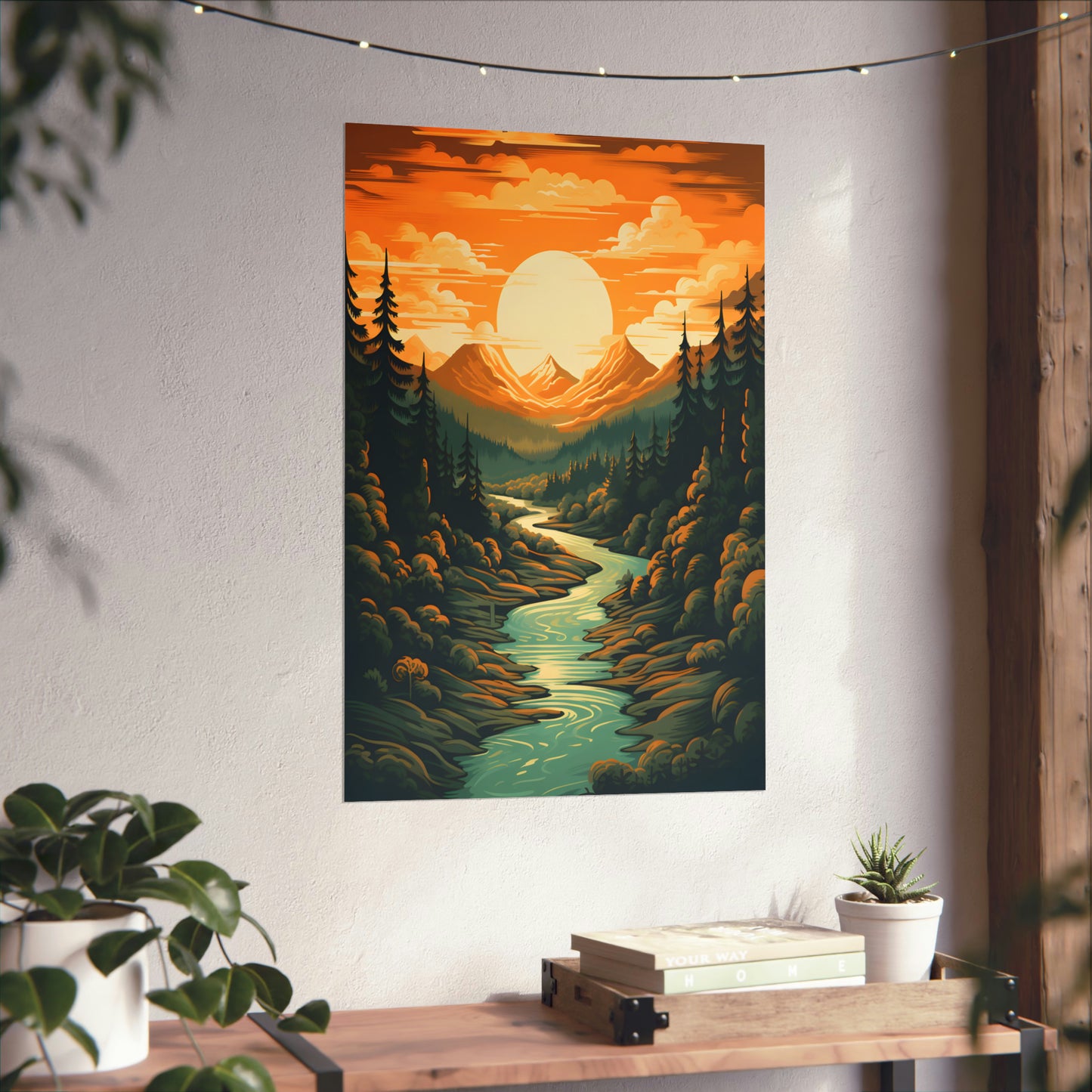 Mountain, River and Sunset view Matte Vertical Posters