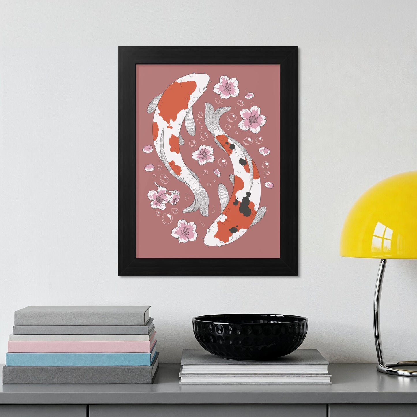 Koi Fish and Cherry Blossom Art Print Wall Decor