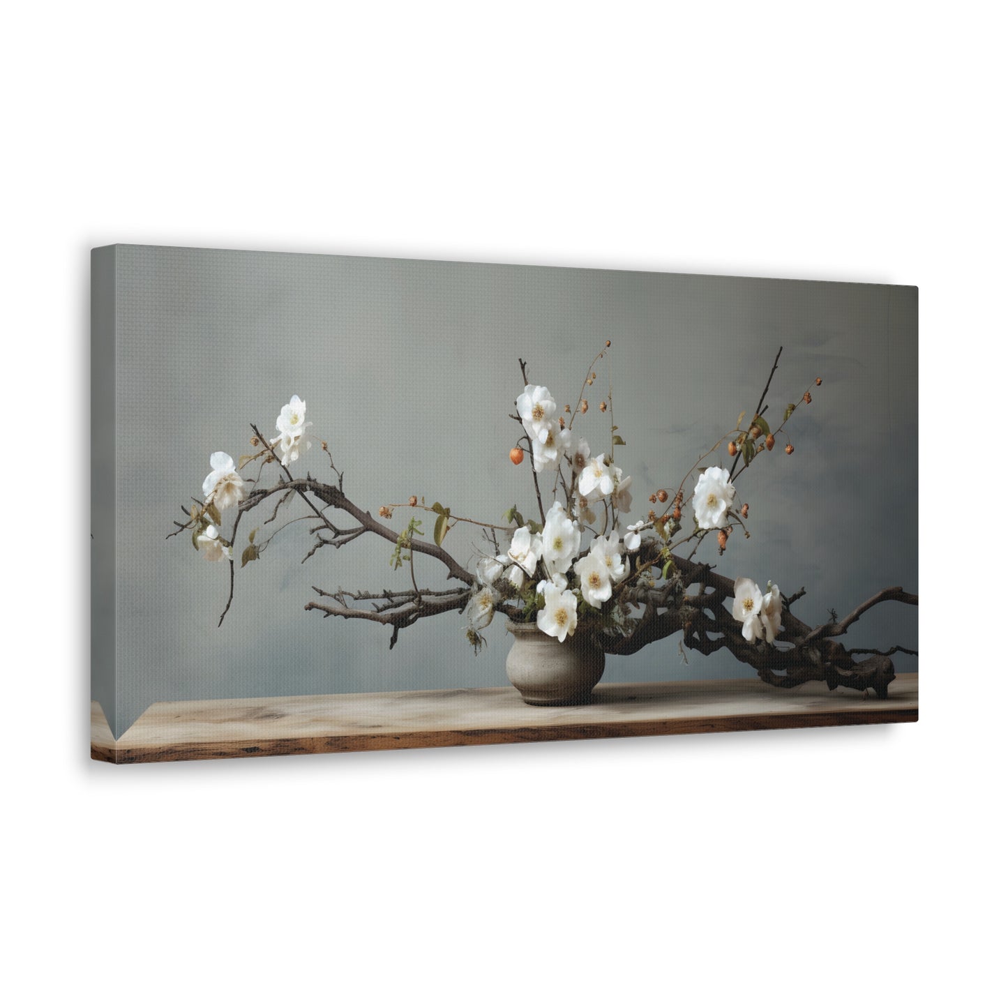 Wooden Flowers Branch Canvas Gallery Wrap