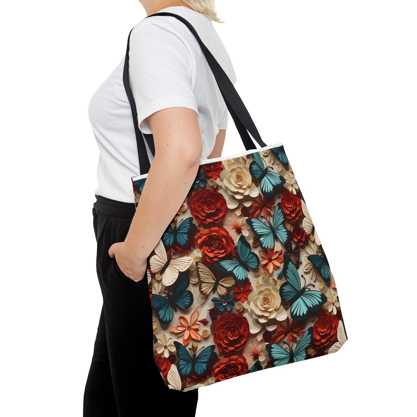 3D flower and butterfly Tote Bag