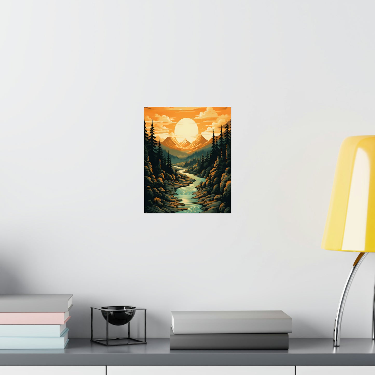 Mountain, River and Sunset view Matte Vertical Posters