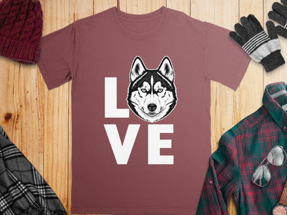 Love Husky Dog Graphic Tee Shirt for Dog Lovers