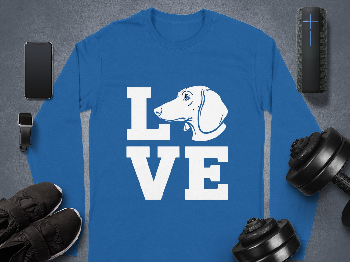 Blue Long Sleeve Love Dog Print Graphic Shirt