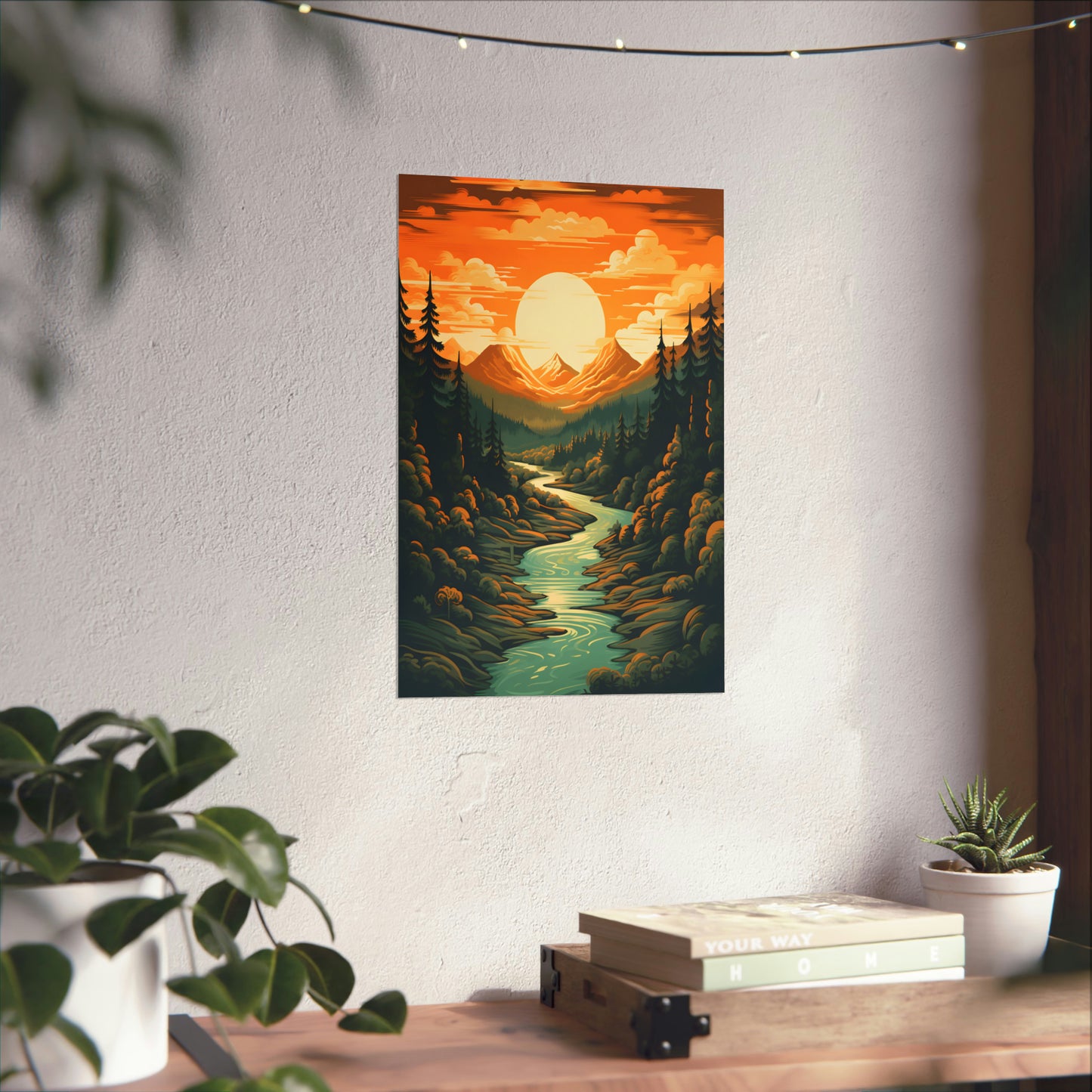 Mountain, River and Sunset view Matte Vertical Posters