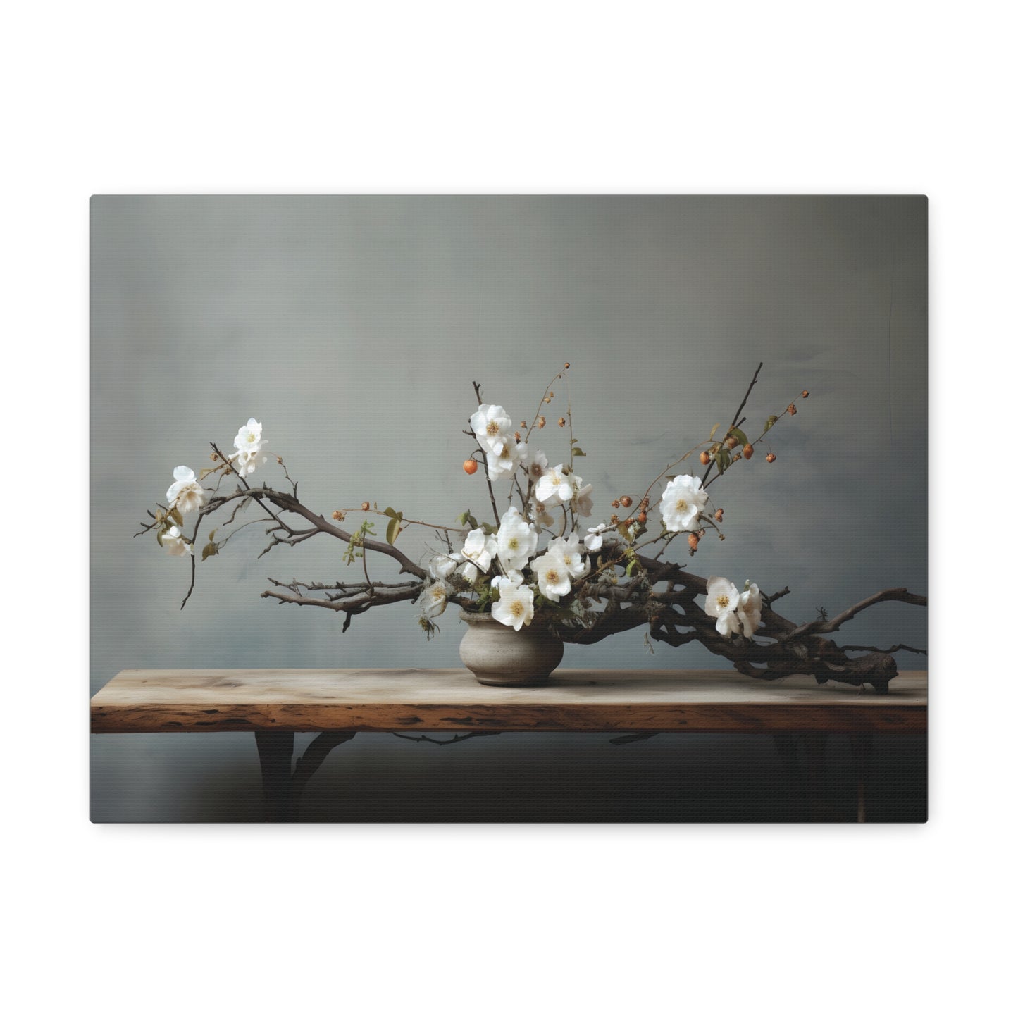 Wooden Flowers Branch Canvas Gallery Wrap