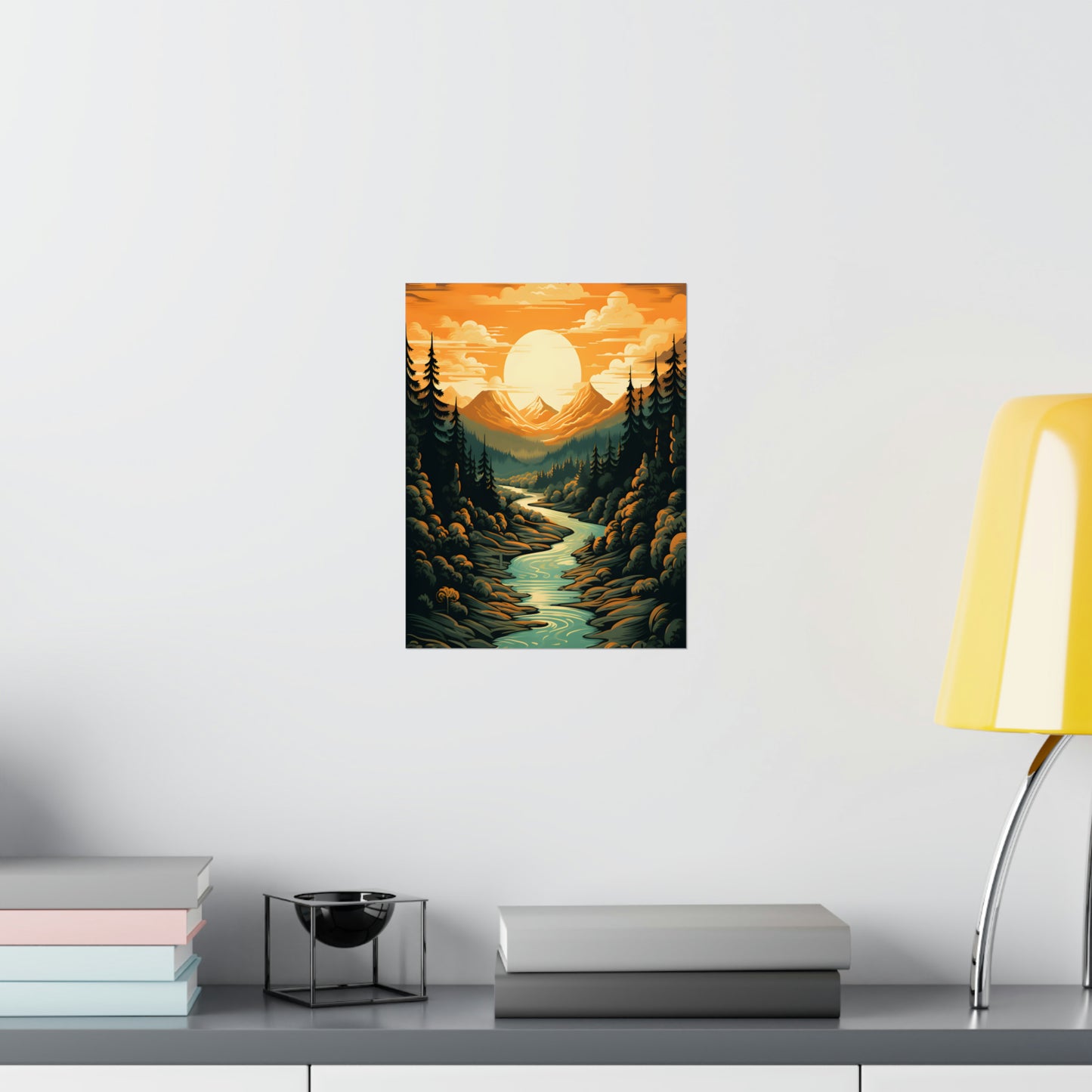 Mountain, River and Sunset view Matte Vertical Posters